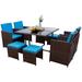 Homall 9 Pieces Patio Dining Sets Outdoor Space Saving Rattan Chairs with Glass Table Sectional Conversation Set with Cushions