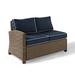 Crosley Bradenton Outdoor Wicker Sectional Left Corner Loveseat with Navy Cushions