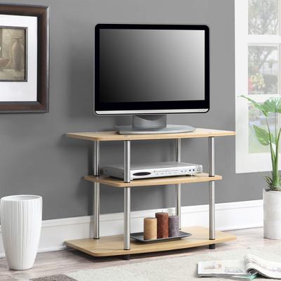 Modern TV Stand Light Oak Wood Finish with Sturdy Stainless Steel Poles - 31.5W x 15.75D x 22.25H in.