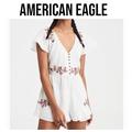 American Eagle Outfitters Dresses | American Eagle Embroidered Romper | Color: Cream/Red/White | Size: M