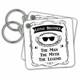 3dRose Little Brother - The Man The Myth The Legend younger bro sibling gift - Key Chains, 2.25 by 2.25-inch, set of 2