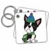3dRose Funny Cute Boston Terrier Dog in Winter Knitted Hat and Scarf - Key Chains, 2.25 by 2.25-inch, set of 2