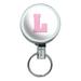 Letter L Initial Baby Girl Block Font Pink Shower Retractable Belt Clip Badge Key Holder