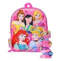 Girls Disney Princesses Backpack 15" Mulan w/ (4 Count) Princess Hair Clips