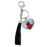 Sesame Street Vintage Elmo Chrome Plated Metal Heart Leather Tassel Keychain