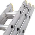 3m – 7m Aluminium TRIPLE Section Extension Ladders & Stabiliser Feet –33 Rung- Lightweight Metal Construction – Non-Slip Feet & Treads – Ribbed ‘D’ Rungs – 3 Ladder Adjustable Height