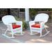 White Rocker Wicker Chair With Brick Red Cushion- Set Of 2- Jeco Wholesale W00206R-B_2-FS018