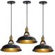 Lot de 3 Industriel Lustre Suspension en Métal Plafonnier Abat-jour E27 pour Chambre Bar - Noir