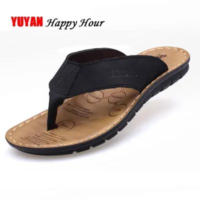 Tongs en cuir véritable pour hommes chaussures d'été pantoufles de plage KA673 2021