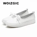 WOIZGIC – chaussures en cuir véritable pour femme souliers blancs à plateforme avec lacets style