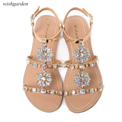 Sandales plates style bohème pour femmes chaussures de plage décontractées biscuits brillants