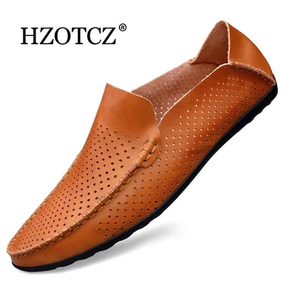 Mocassins en cuir véritable pour hommes chaussures d'été confortables en maille décontractées