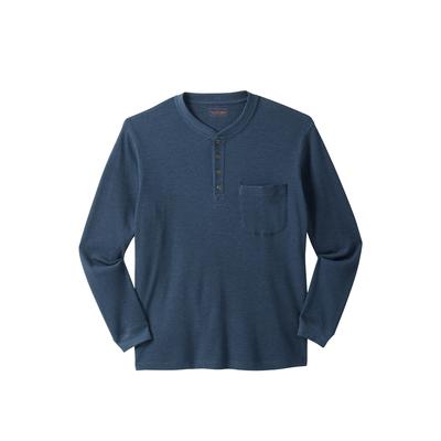 Men's Big & Tall Thermal Pocket Longer-Length Henley by Boulder Creek in Heather Navy (Size 3XL) Long Underwear Top
