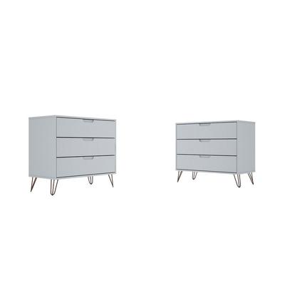Rockefeller 3-Drawer White Dresser (Set of 2) - Manhattan Comfort 2-103GMC1