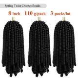 3 Pack Spring Twist Braids 8 Ombre Colors Crochet Braids Synthetic Braiding Hair Extensions Pre-twisted Spring Twists Mini Passion Twist Fluffy Twist Hair 8inch 110g (30strands/pack)