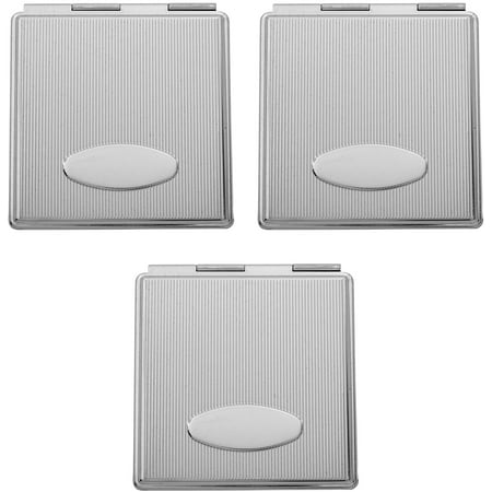 Set of 3 Engraveable Grooved Pattern Double Sided Magnifying Compact Mirrors (Silver Large Square)