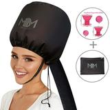 Bonnet Hair Dryer Attachment-W/ 10 Silicone Hair Curlers-Extra Large Adjustable Soft Hooded Hair Dryer Bonnet With Extra Long Hose For Drying Styling Curling&Deep Conditioning Fits All Head&Hair Sizes