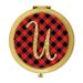 Koyal Wholesale Gold Compact Mirror Bridesmaid s Wedding Gift Buffalo Red Plaid | Gold Glitter Monogram Letter U 1-Pk