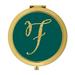 Koyal Wholesale Gold Compact Mirror Bridesmaid s Wedding Gift Peacock Blue Jewel Tone Monogram Letter F 1-Pack