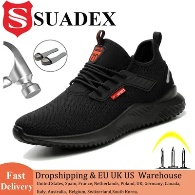 SUADEX-Chaussures de Sécurité Anti-Écrasement en Acier pour Homme Baskets de Travail Respirantes