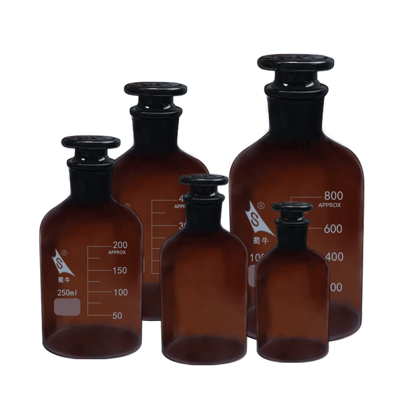Flcopropriété de réactif brun à petite bouche de laboratoire, matériel à bouche conviviale rée, melon al, 60 ml, 125 ml, 250 ml, 500ml