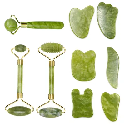 Rouleau de Massage du visage plaque de Guasha pierre de Jade naturelle verte mince relaxation