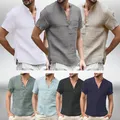 Chemises décontractées classiques en coton et lin pour hommes chemise blanche basique pour hommes