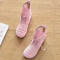 Bottes d'été décontractées pour femmes rose blanc doux rinçage chaussures pour femmes haut