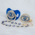 MIYOCAR bleu Bling mauvais œil sucette et clip ensemble sucette porte-chaîne bling coloré belle