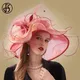 Chapeau d'église noir élastique pour femme plume de fleur Fedora à grand bord chapeaux Derby de