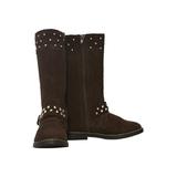 Girls Brown Suede Studded Buckle Long Boots