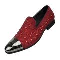 Amali Men's Plush Faux Velvet Lugano Slip on Loafer w/ Matching Rhinestones & Metal Tip Dress Shoe Burgandy Size 10.5