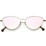 Women's Slim Metal Cat Eye Sunglasses Colored Mirror Flat Lens 54mm (Gold / Pink Mirror)