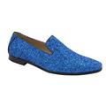 Mario Lopez Men Smoking Slipper Metallic Sparkling Glitter Tuxedo Slip on Dress Shoes Loafers Royal Blue 9