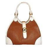 Michael Kors Hudson Large Two-Tone Leather Shoulder Tote, Luggage / Optic White