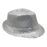 Mozlly Glamorous Sequin Fedora Hat, 11" Retro Disco Funky Glitter Costume Unisex Party Props Favor Novelty Accessory (Silver)