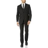 Adam Baker by Bertolini Men's B66050/1 Modern Fit 3-Piece Single Breasted Wool/Silk Blend Suit - Black - 56R