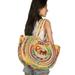 Colorful Floral Women Boho Fashion Shoulder Tote Bag Large Roomy School Book Laptop Market Casual Biege Cream Off White