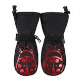 ANDORRA Kids Premium Weather-proof Thinsulate Snow Mittens, Ladybird Print,XS,Black/Ladybird