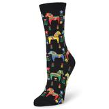 K. Bell Womens Danish Horses Crew Socks, 9-11, Black