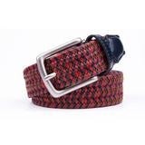 Braided Stretch Belts For Men Navy Red With Leather Tip Prong Buckle 1.3in Wide