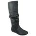 ZULUU Soda Brand Knee High Women Basic Boots Flat Slouchy Boots Faux Slip on Leather Black PU