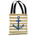 Anchor Gold Stripes - White Gold Blue Tote Bag by Timree Tote Bag - 18x18