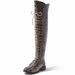 DailyShoes Women's Lace Up Thigh High Boots - Vegan Easy Lace Up Design with Zipper Trendy Mility Style Boot, Brown Snake PU, 6 B(M) US