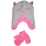 Winter Warm-Up - Little Girls Hat and Mitten Set Fits 2-4 33822-Toddlersizes (light grey)