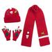 Unisex Red Christmas Hat Scarf Gloves Handmade Winter Set 3-11