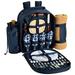 (D) Four Person Picnic Backpack Bag, Full Equipment Set with Blanket (Trellis Blue)