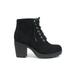 Second-S Black Suede Soda Women Ankle Combat Boots High Heels Lace Up Side Zipper Booties 7