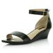 DailyShoes Wedge Heeled for Women with Ankle Strap Low Sandal Open Toe Sandals High Heel Wedges Thick Bottom Toed Strappy Whitney-01 Black Pu 8