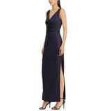 Ralph Lauren Womens Noria Metallic Surplice Dress 6 Navy